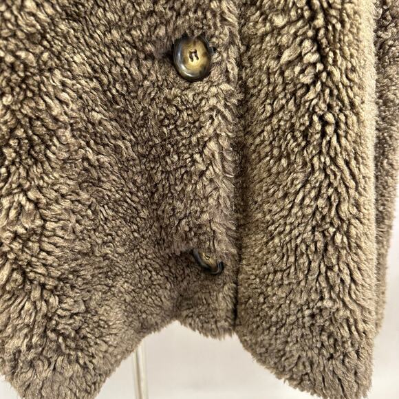 Caché Brown Teddy Sherpa Coat Jacket Size Medium Plush Faux Shearling Button - Picture 4 of 16